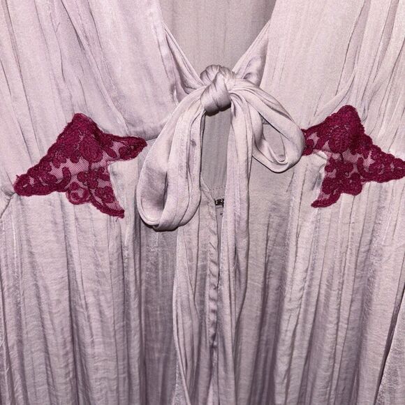 Free People L Perfect Morning One Piece Jumpsuit Pink Lace V Neck Long Sleeve - Picture 6 of 16